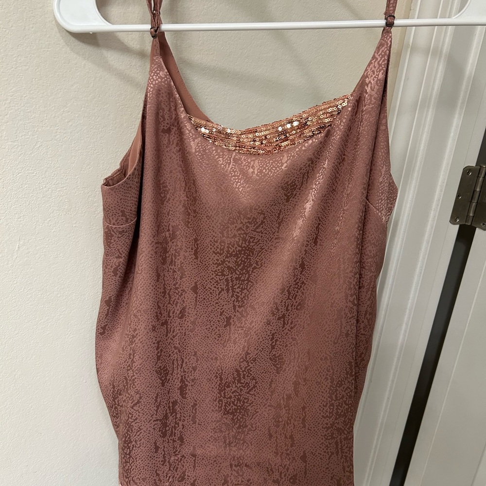 Maurices Mauve Satin Sequin Cami Tank – Adjustable Straps – Size L
